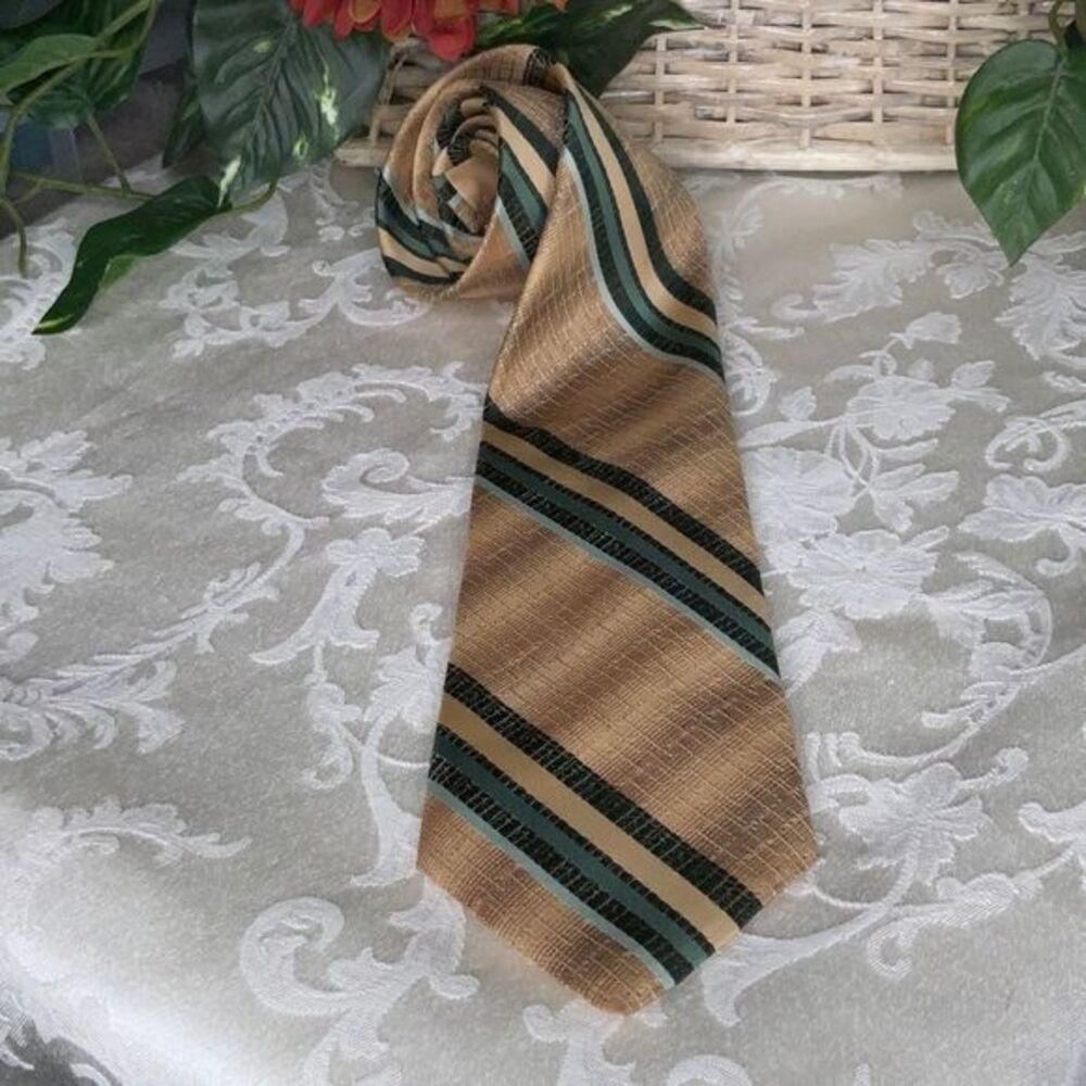 Johnny Carson Silk Tan Striped Tie
